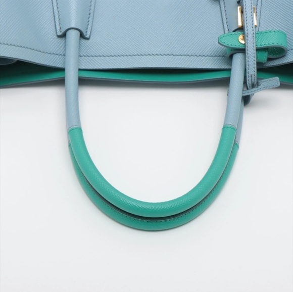Rare! NEW! Prada Saffiano Cuir Double Handle Medium Tote Aqua TIFFANY BABY BLUE - Picture 8 of 16